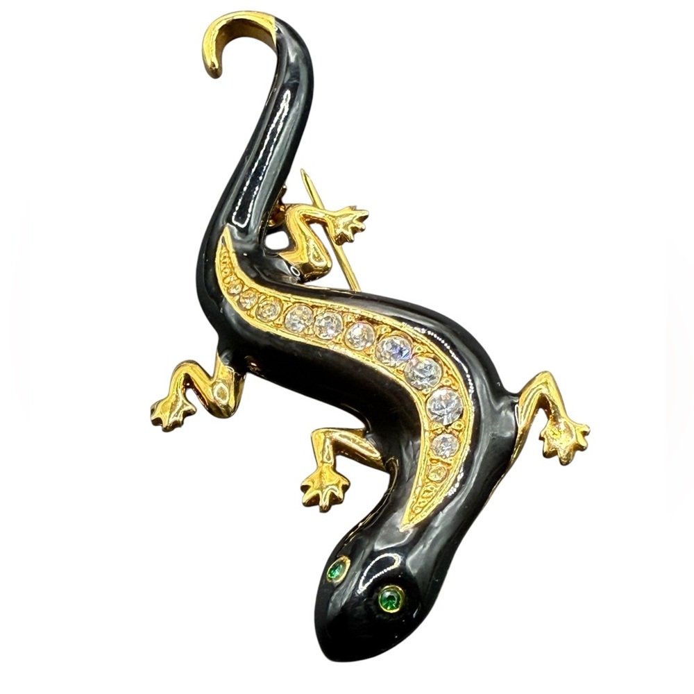 Vintage Avon Black and Gold Reptile Brooch Salamander Lizard